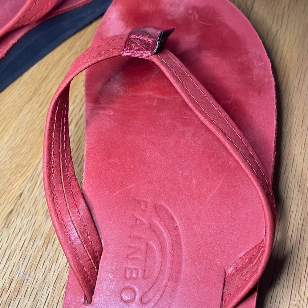 Vintage Rainbow Womens Single Layer Sandals in Red Leather Size M - Picture 8 of 10